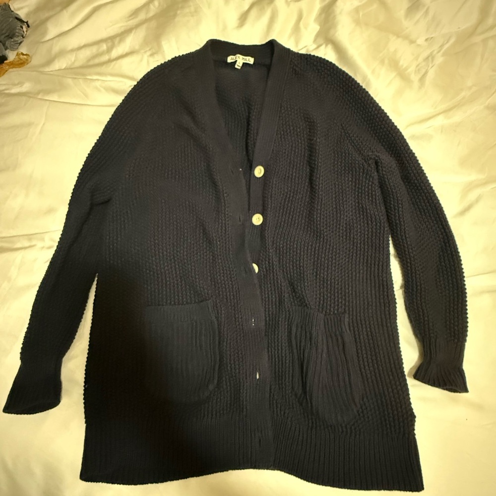 Alex Mill Navy Knit Cotton Cardigan Sweater Size L Large